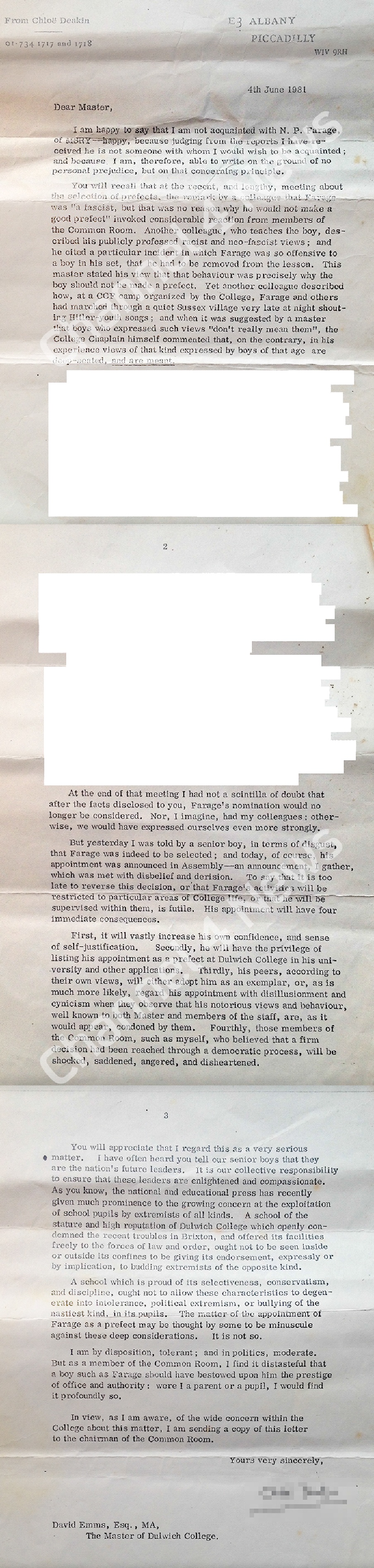 FARAGE School Letter 1981 01